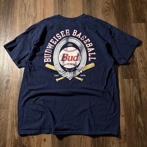 Budweiser Baseball T Shirt Mens‎ XL Navy Blue King of Beers Short Sleeve Tee